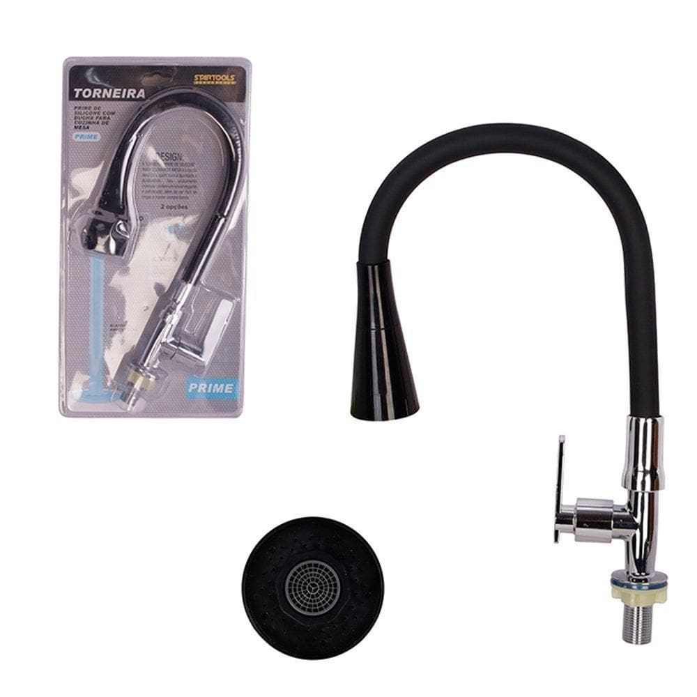 Torneira De Mesa Silicone Com Ducha Para Cozinha - Preta