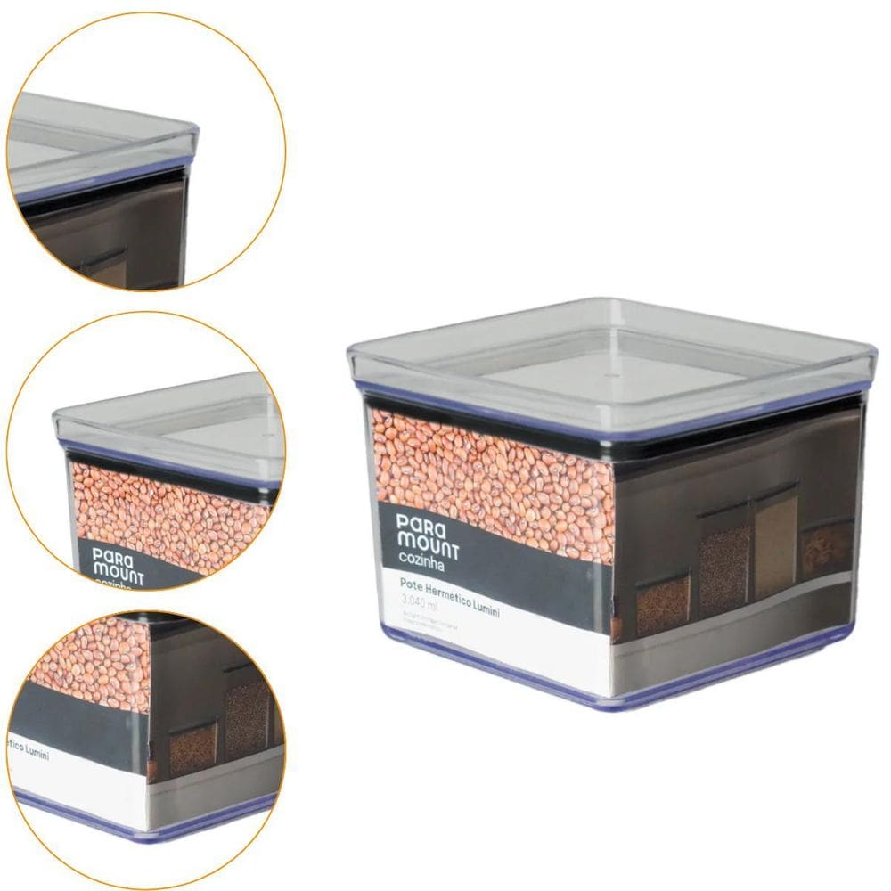 Pote Hermético Lumini 3040 Ml Quadrado Cristal Bpa Free