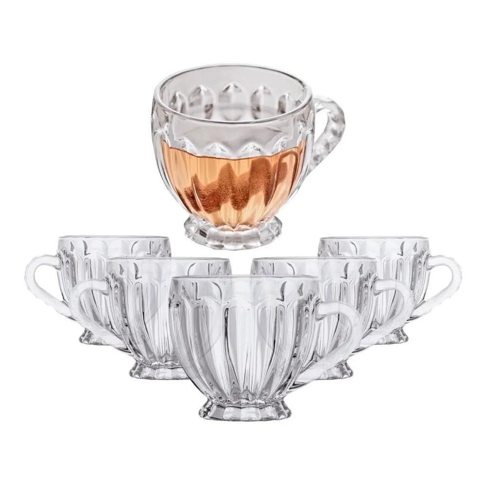 Jogo 6 Xicaras De Vidro Transparente Chá Café Melissa 200Ml