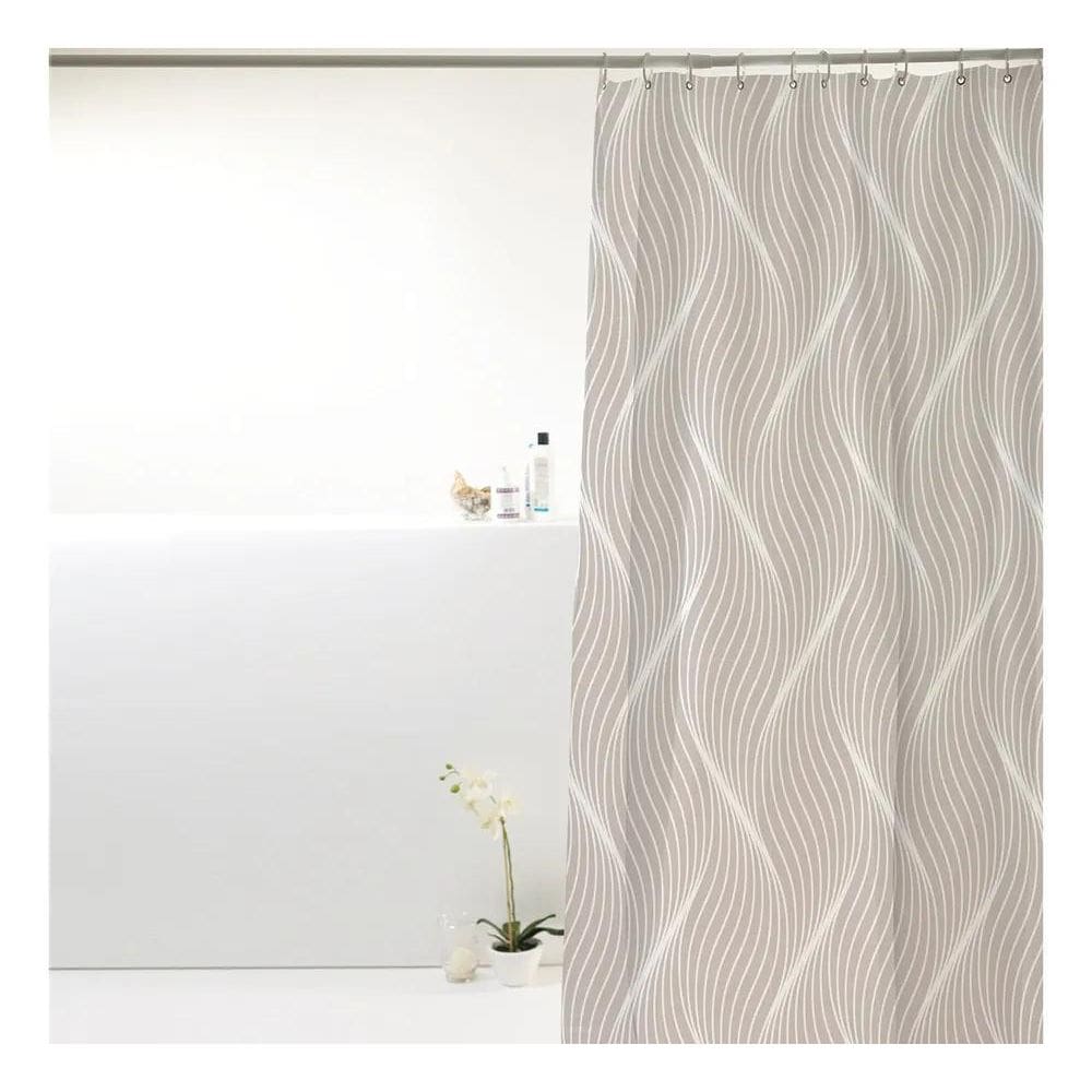 2X Cortina Box Para Banheiro Poliéster Ondas Cinzas 198X180C