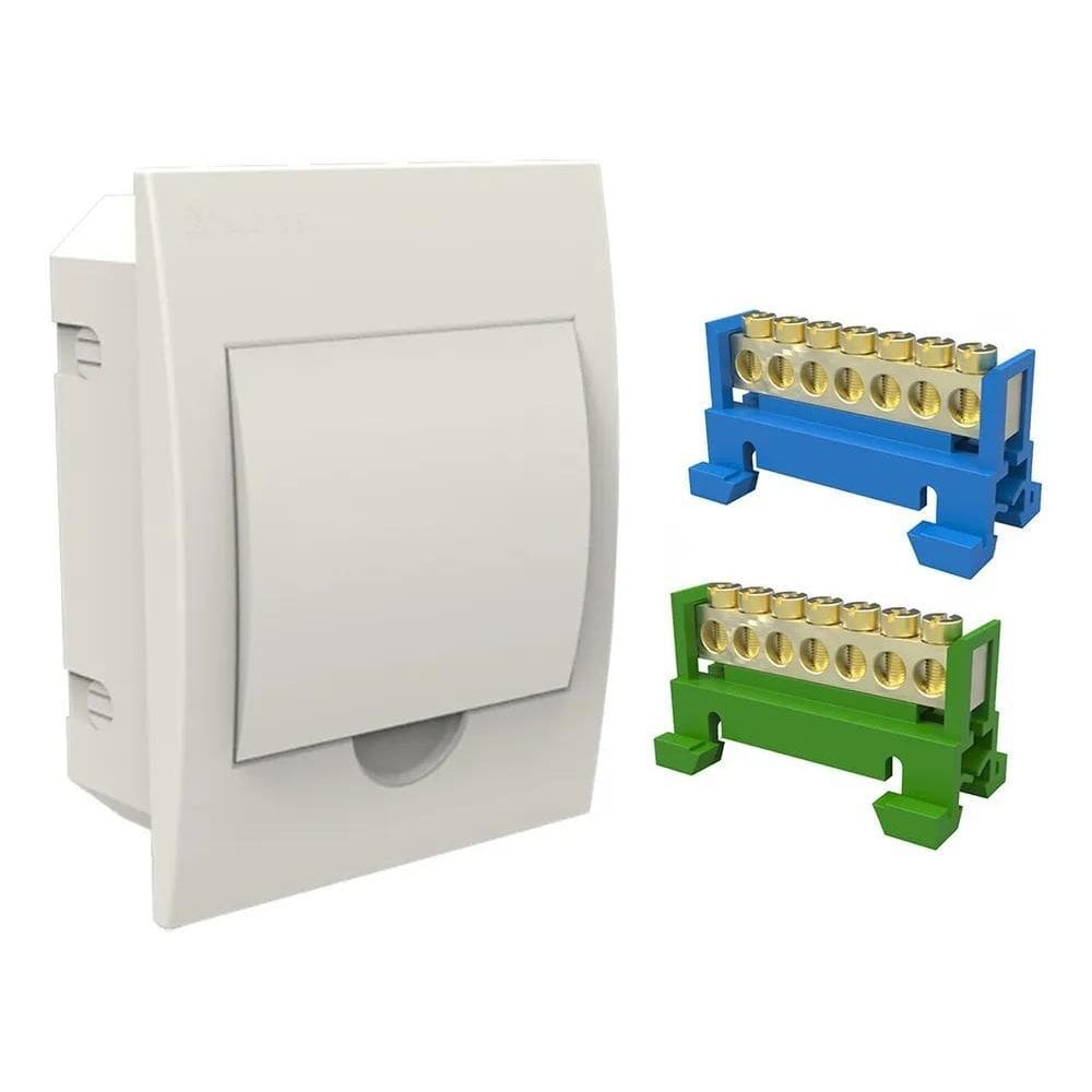 10X Kit Caixa Para 6 Disjuntor + Barramento Terra E Neutro 7