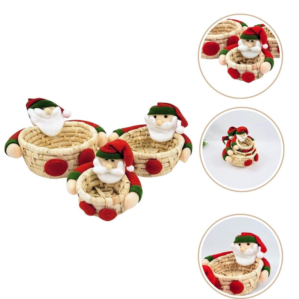 Kit 3 Cesta Petisco Papai Noel Decoração Natal Cesto