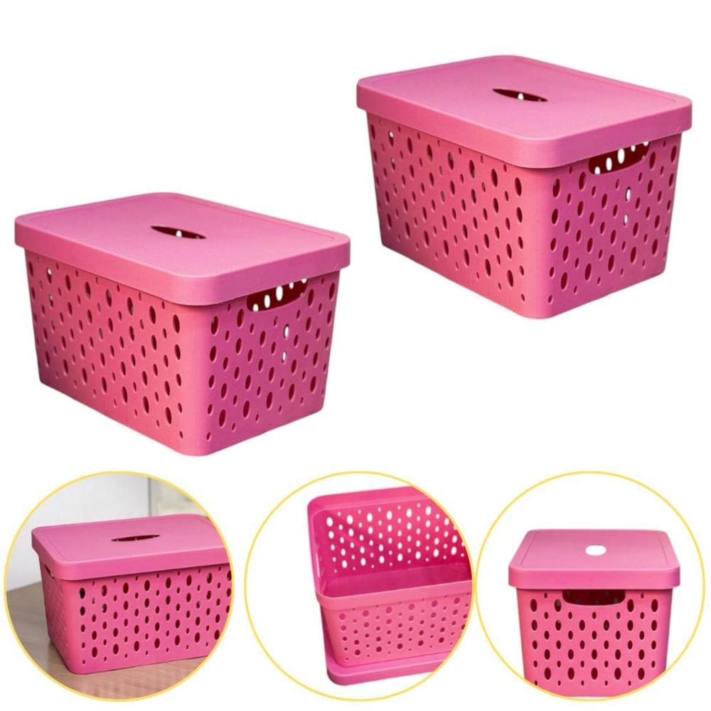 Kit 2 Caixa Cesto Organizador Multiuso Empilhável 17 L Rosa