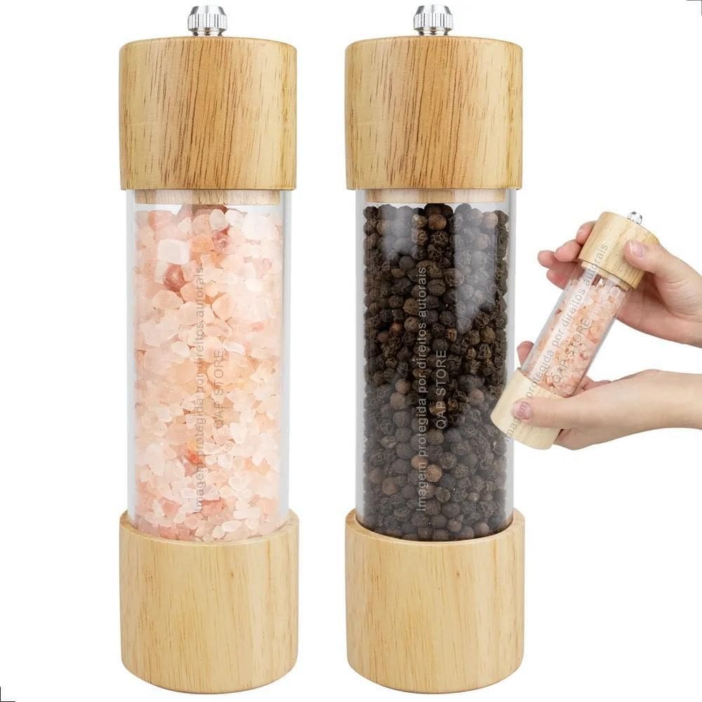 2X Kit 2 Moedor De Pimenta E Sal Manual Madeira Temperos Grã