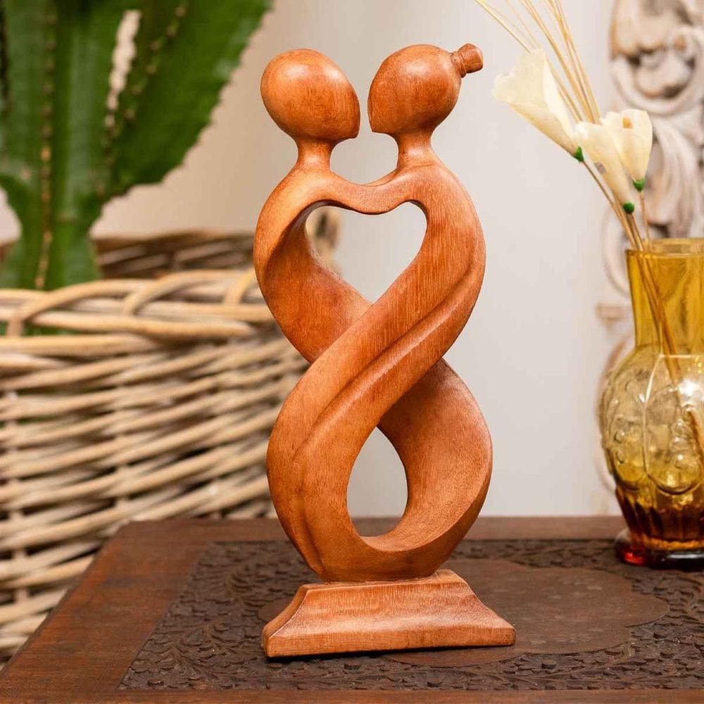 Escultura Casal De Madeira Suar Importada De Bali