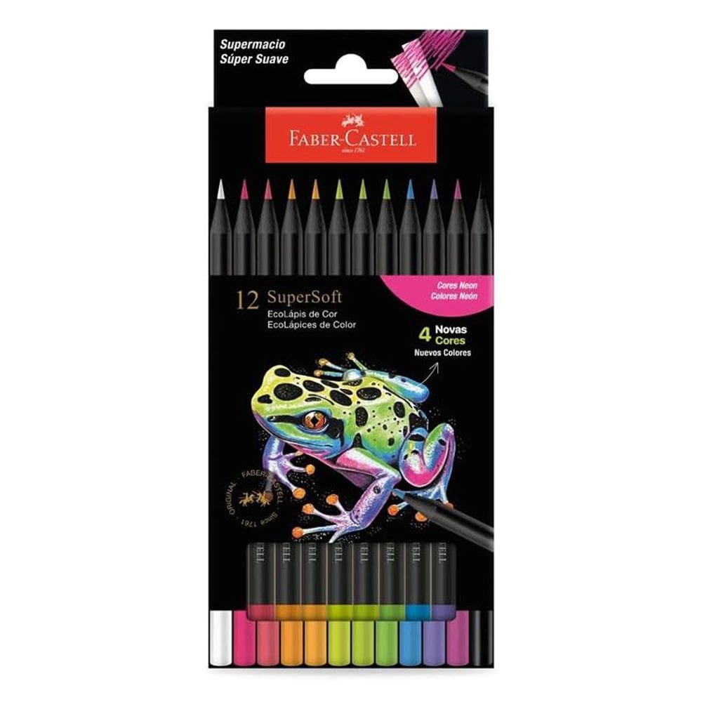 Lápis de Cor Ecolápis Supersoft 210744 12 Cores Neon - Faber Castell
