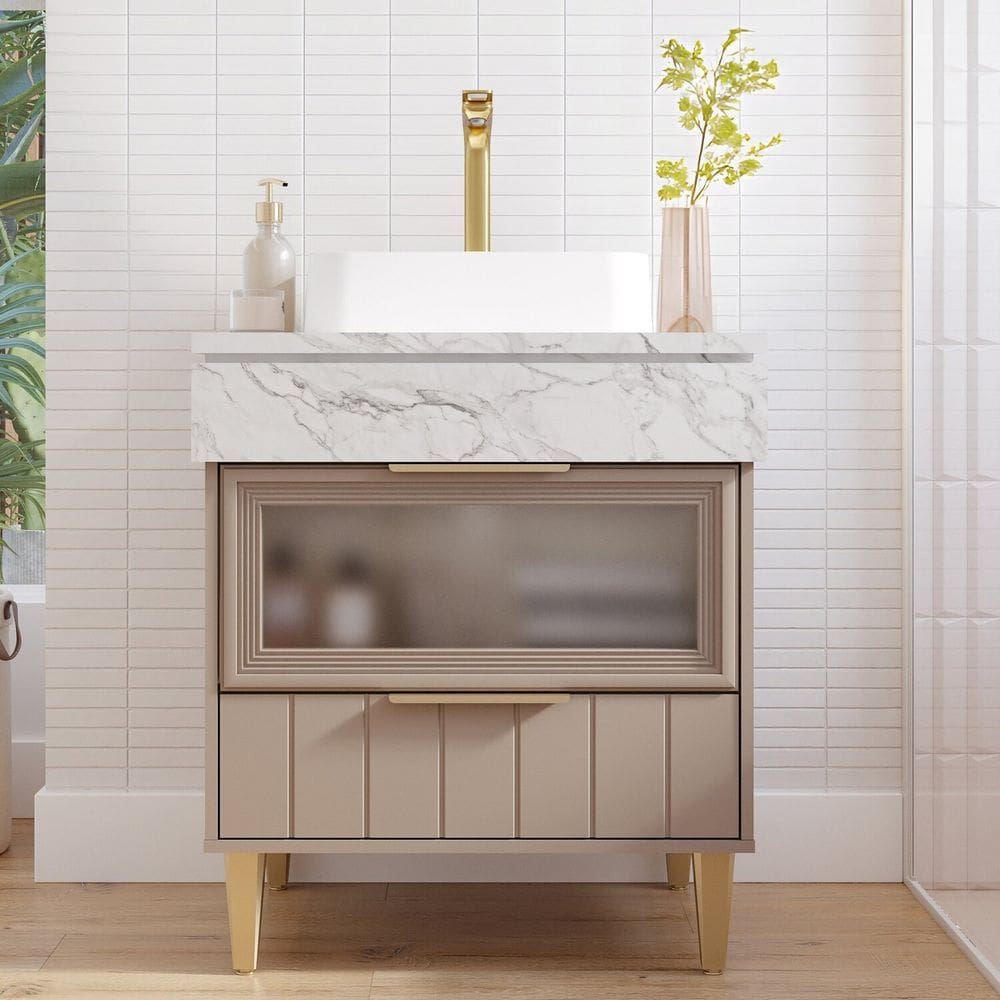 Gabinete para Banheiro 70cm com 1 Porta 1 Gaveta e Cuba de Sobrepor Bariloche Cappuccino