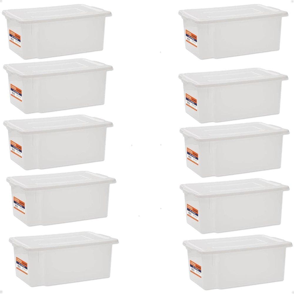 Kit 10 Caixa Tampa Linha Pro 25Litros Branca 521 Paramount