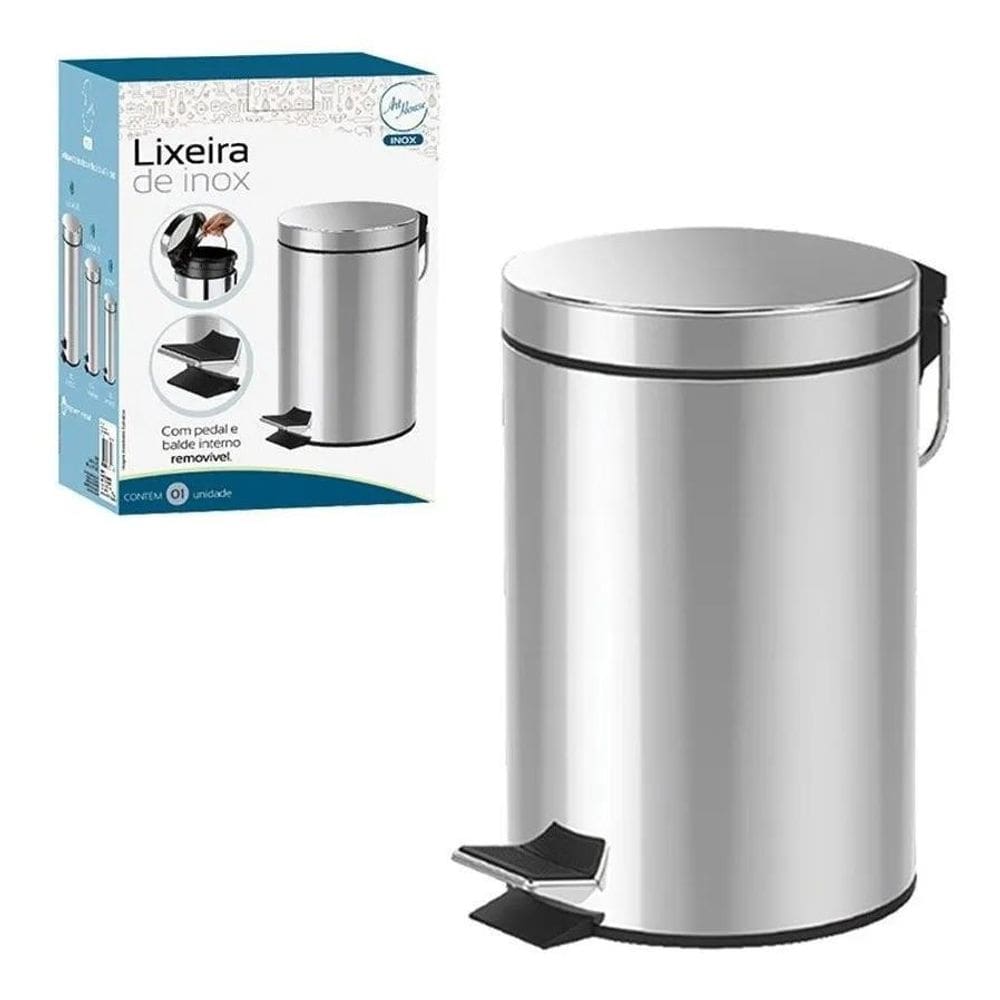 2X Lixeira Em Inox Com Pedal E Balde Interno 3 Litros 11051