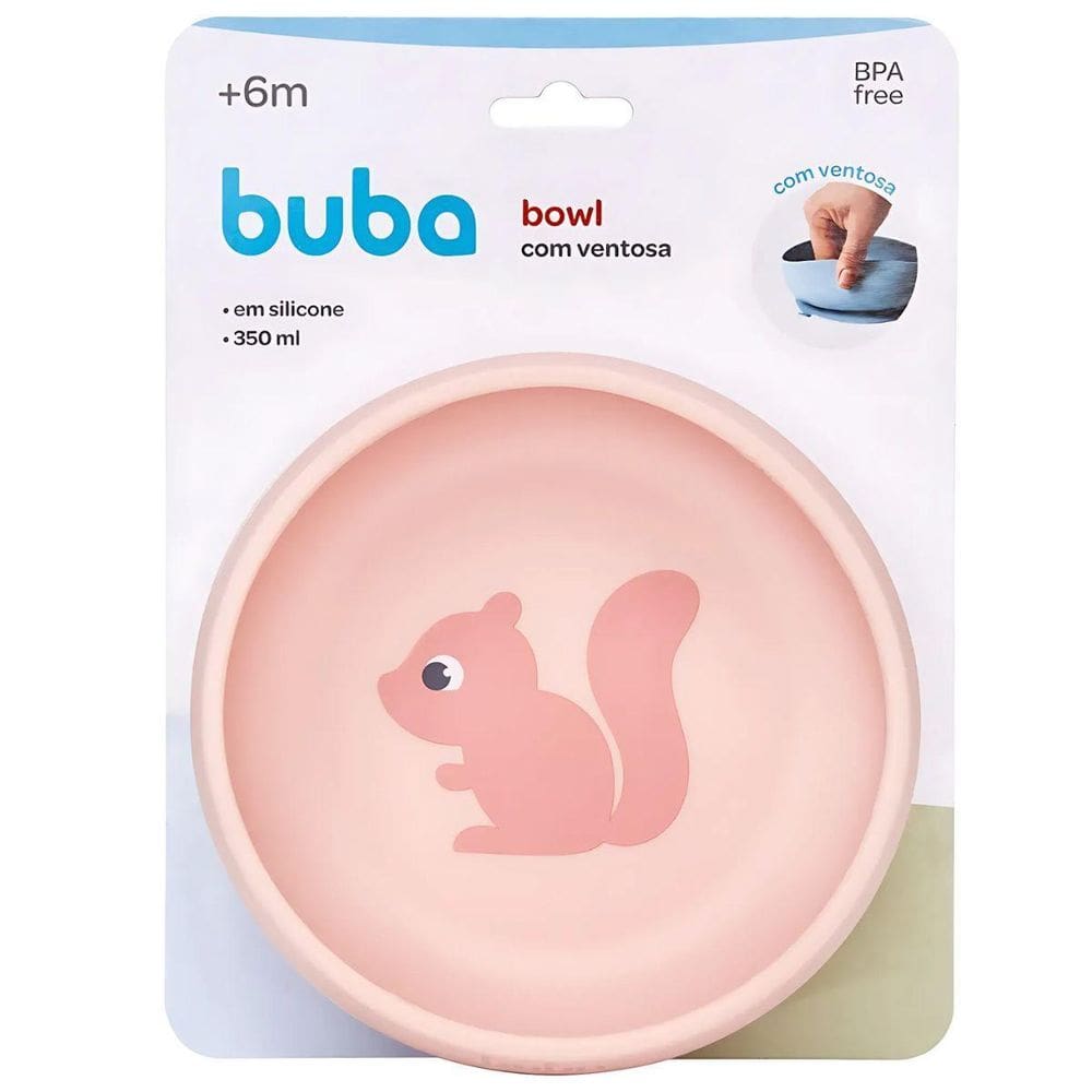 Bowl Em Silicone Com Ventosa Rosa Esquilo 20894 - Buba