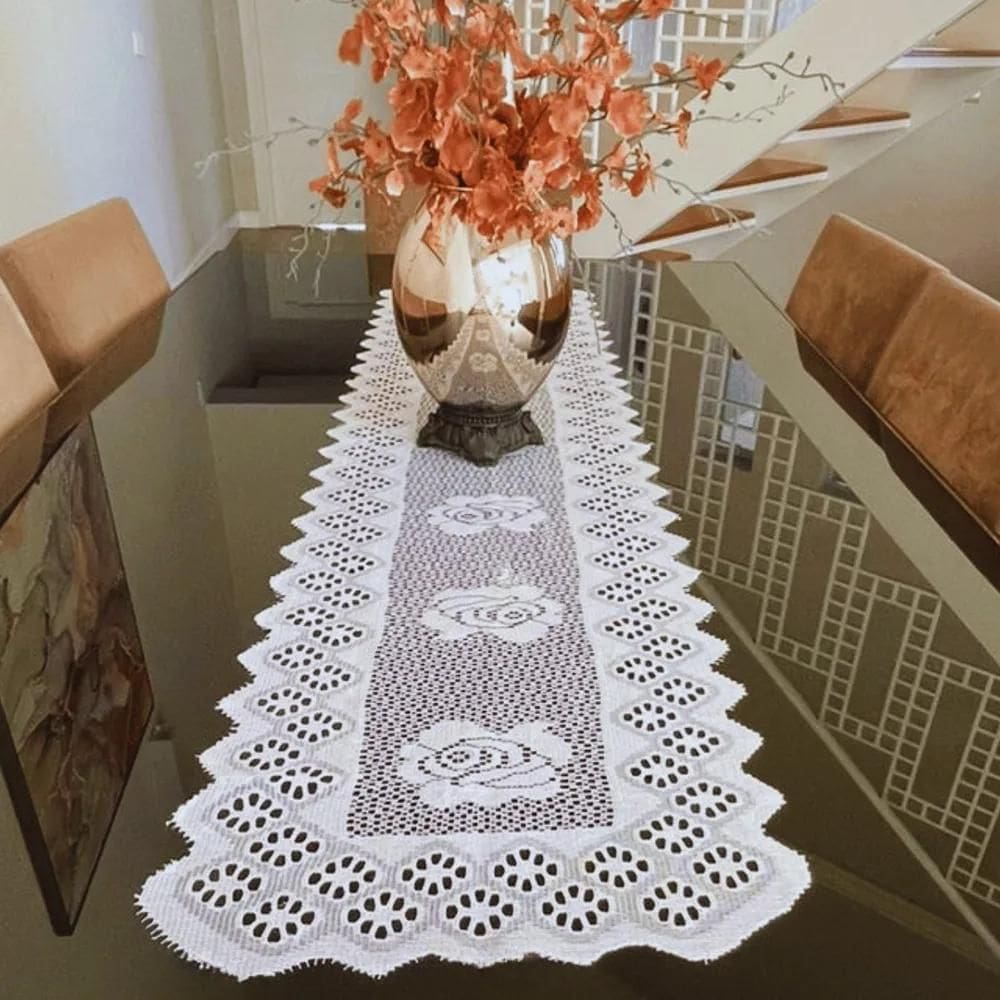 2X Caminho Trilho De Mesa De Renda Branca 1,40 X 0,40