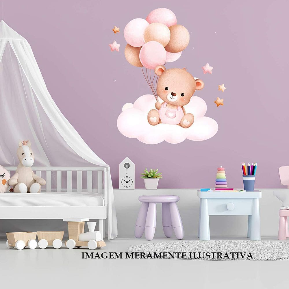 Adesivo De Parede Ursinha Na Nuvem