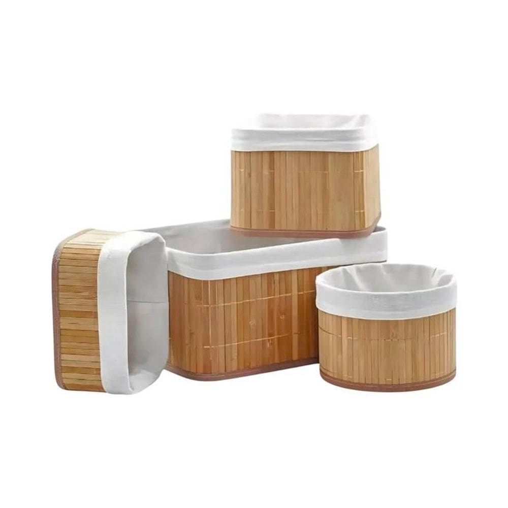 Kit Com 12 Cestos Organizador Em Bambu Pequeno/Médio/Grande