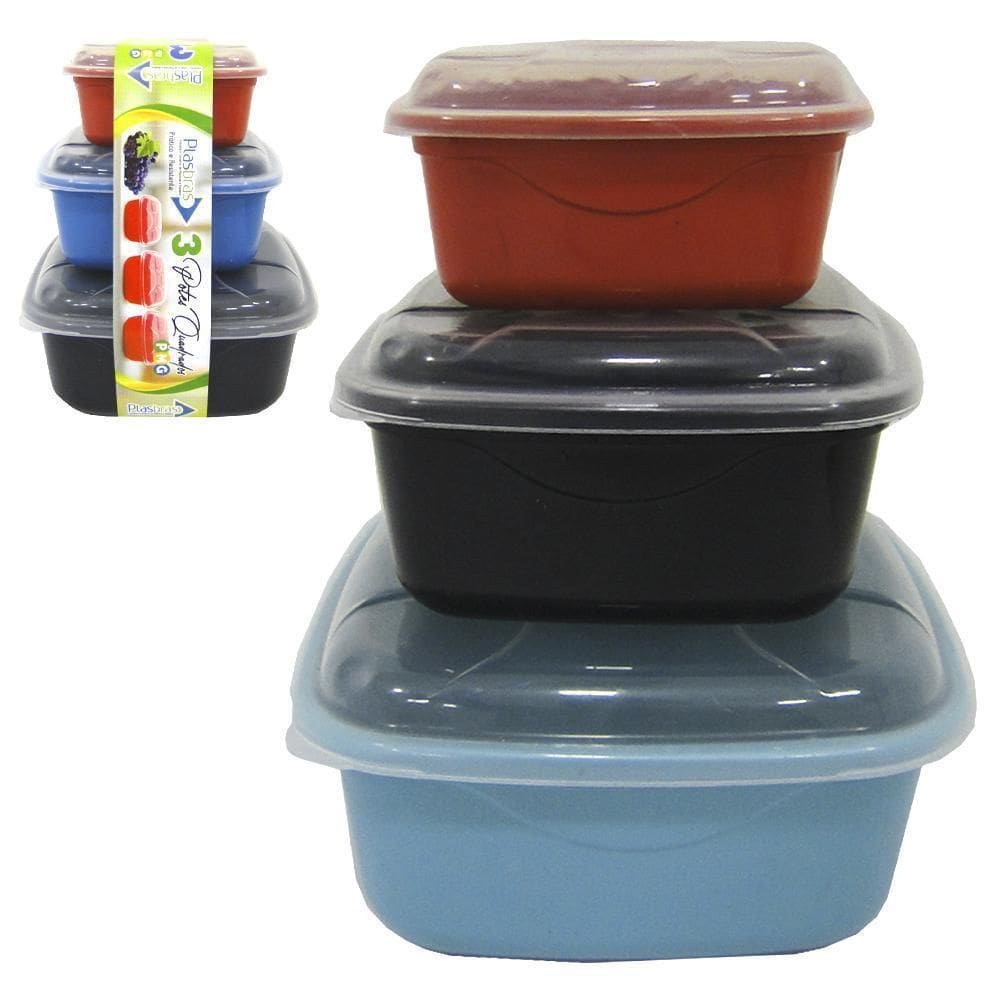 Conjunto De Pote De Plastico Quadrado Aquarela Com Tampa