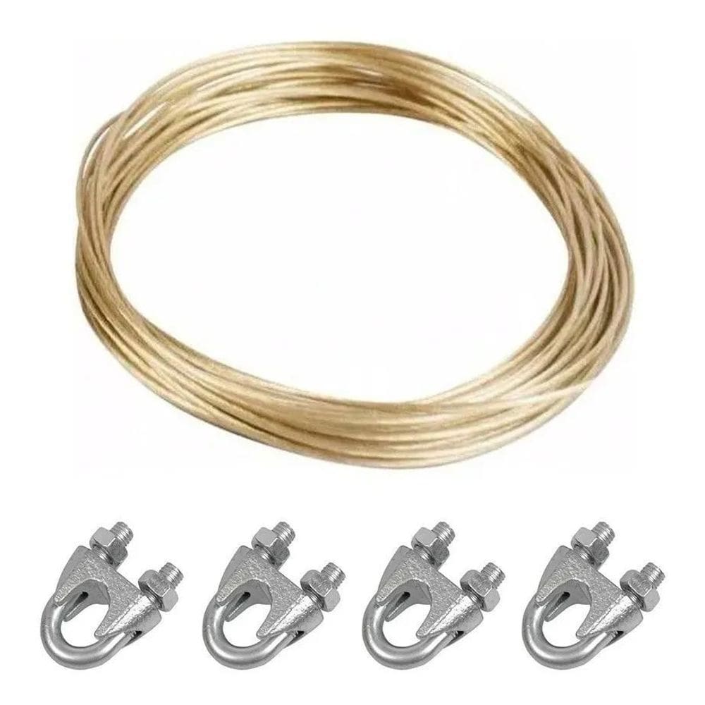 2X 20Mts Cabo De Aço Revestido Pvc Cristal 4Mm Varal + 4 Cli