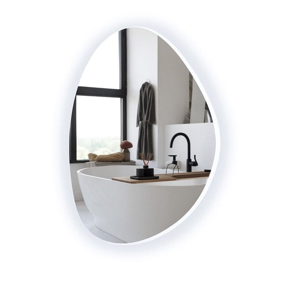 Espelho Orgânico Grande Com Led Frio 80X60Cm Lapidado Sala