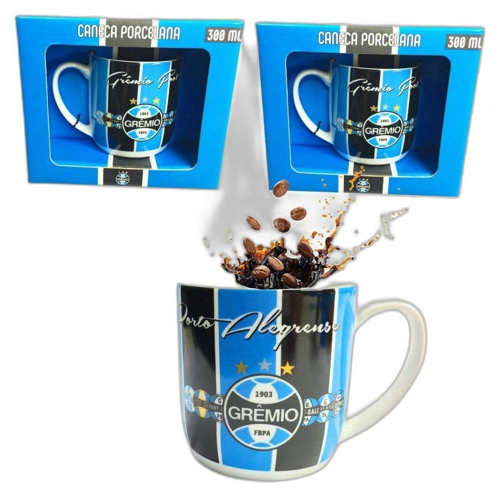 Kit 2Un Caneca Xícara Porcelana Reforçada 300Ml Azul Café