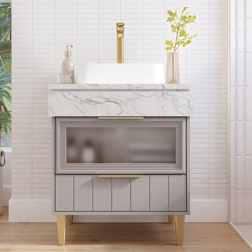 Gabinete para Banheiro 70cm com 1 Porta 1 Gaveta e Cuba de Sobrepor Bariloche Platina