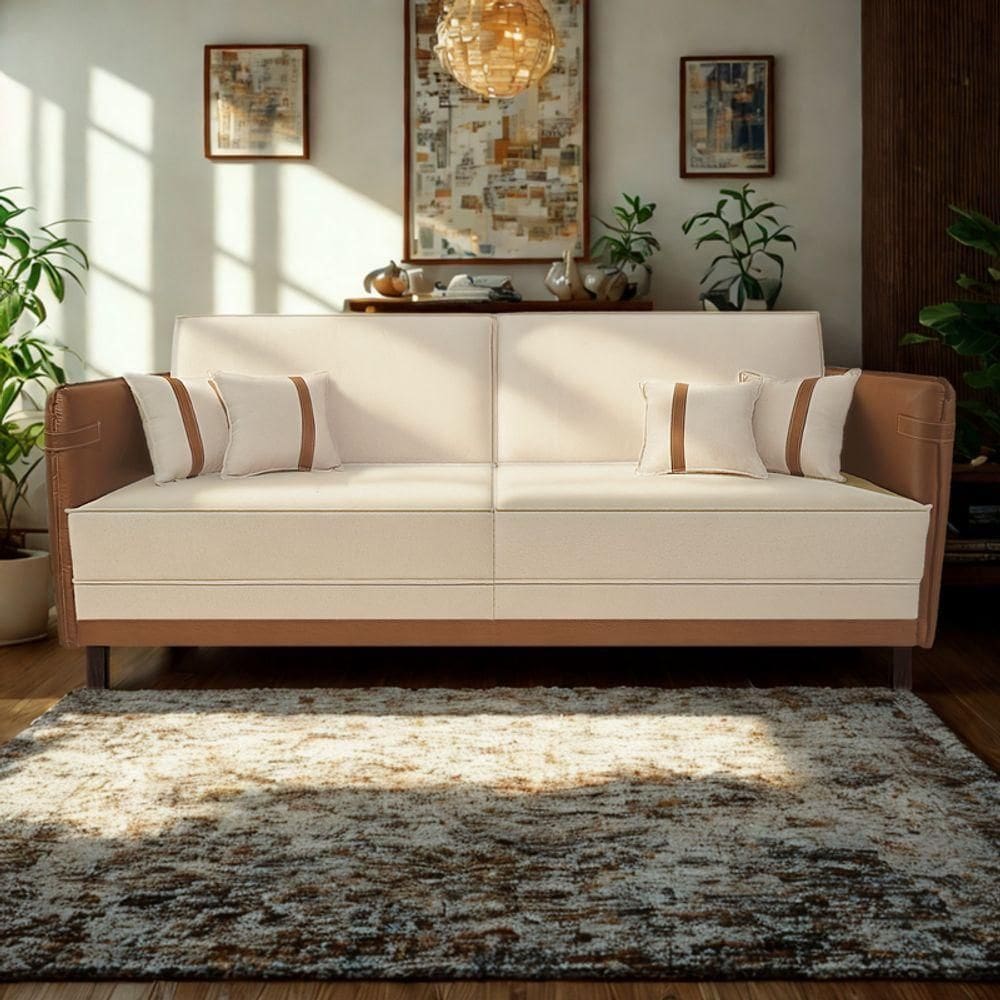 Sofá 3 Lugares Modular Filipi 2,12m Sala Recepção Clínica Cor:corino Bege-corino Terracota