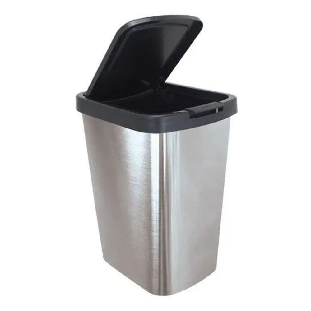 2X Lixeira Prática 9 Litros Prata Click Label 25462 Arqplast