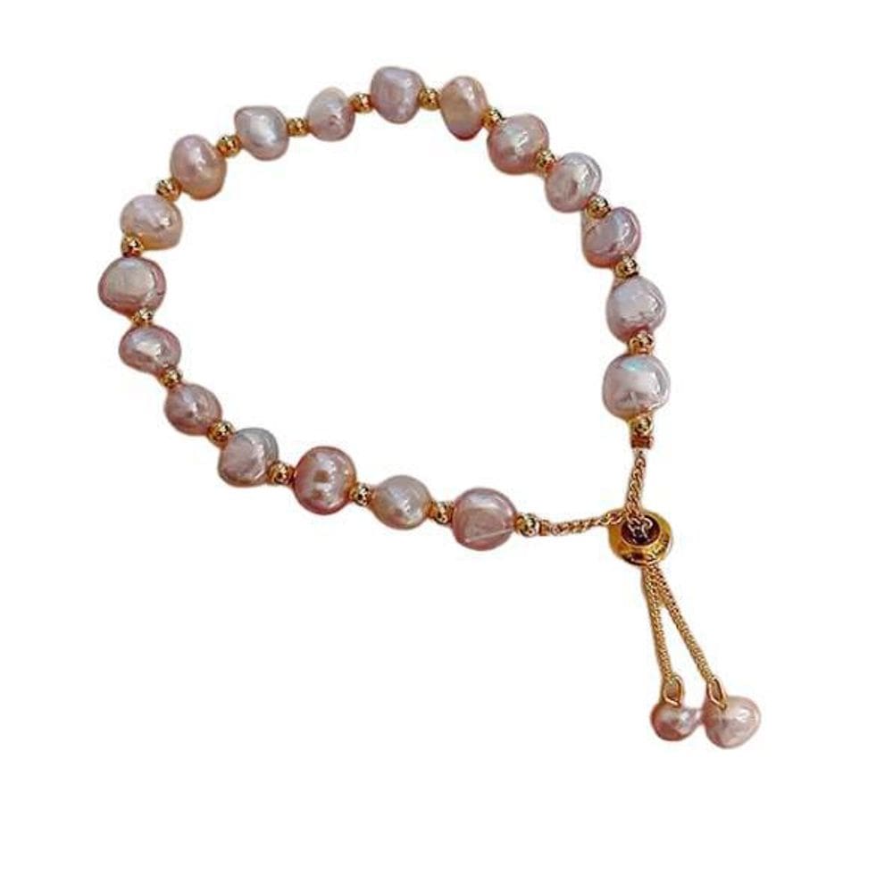 Pulseira Pérola Rose Bola Bolinha Dourada Fecho Detalhes