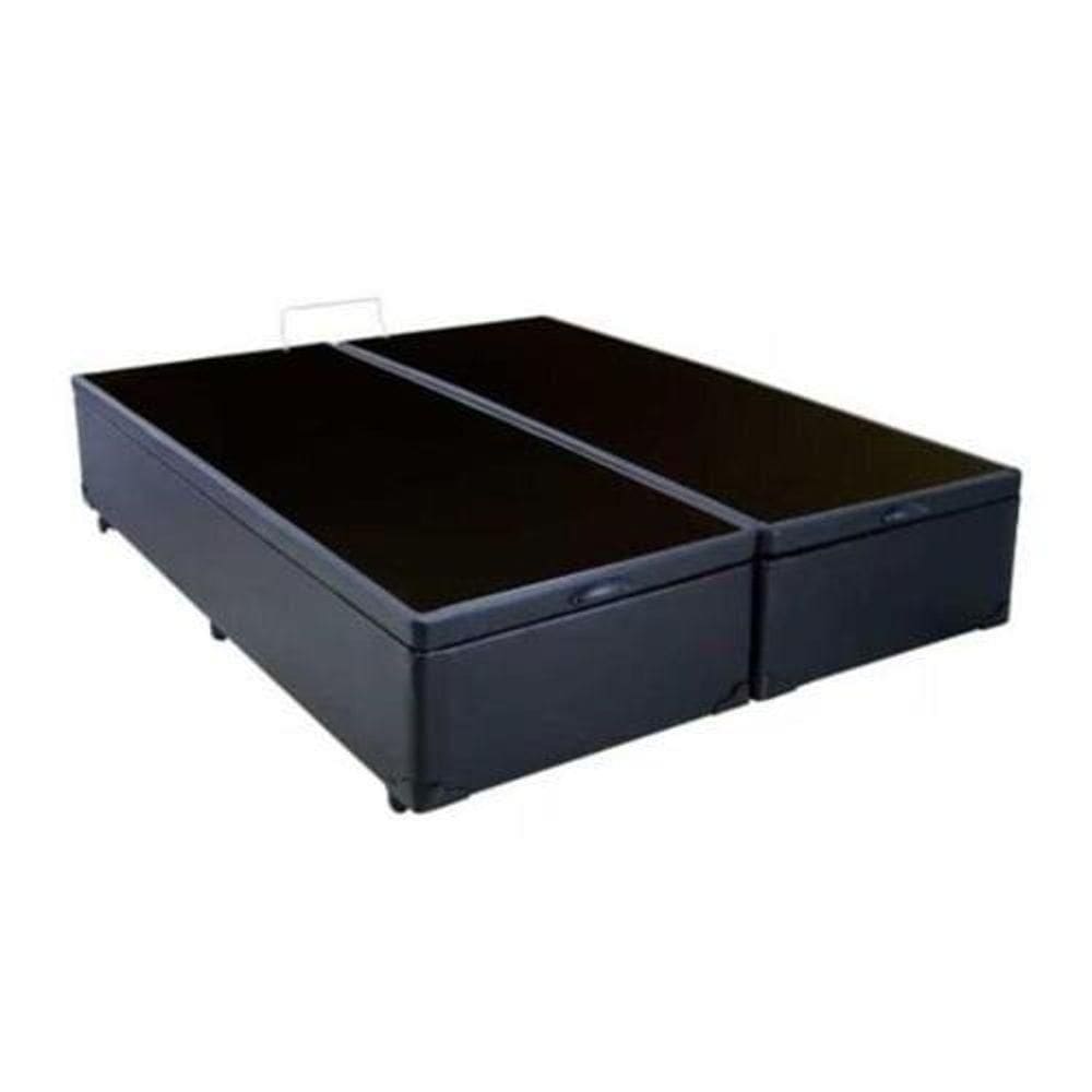 Cama Box Baú Casal Em Sintetico Preto Bipartido - 138x188