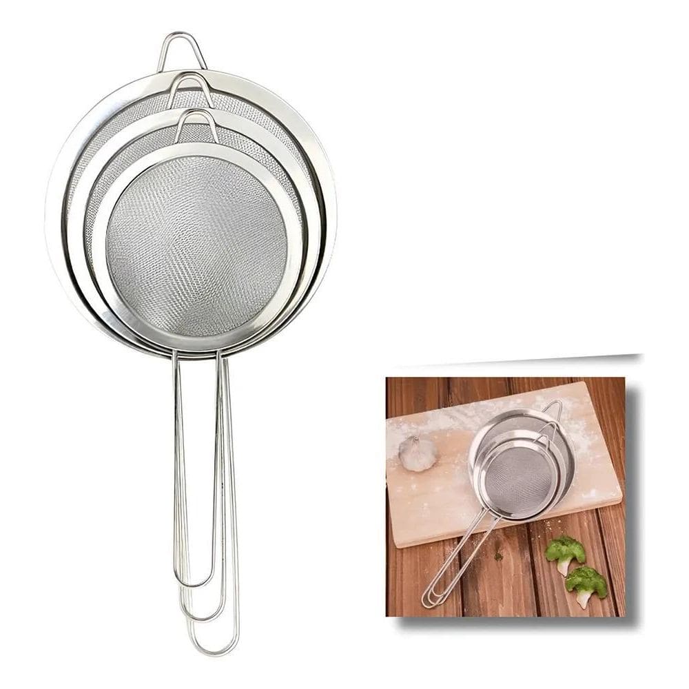 Kit Com 3 Peneiras De Inox 12/18/20Cm Utensílios De Cozinha