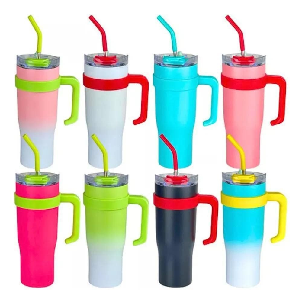 10X Copo Térmico Com Canudo 1200Ml Caneca Neymar Virginia