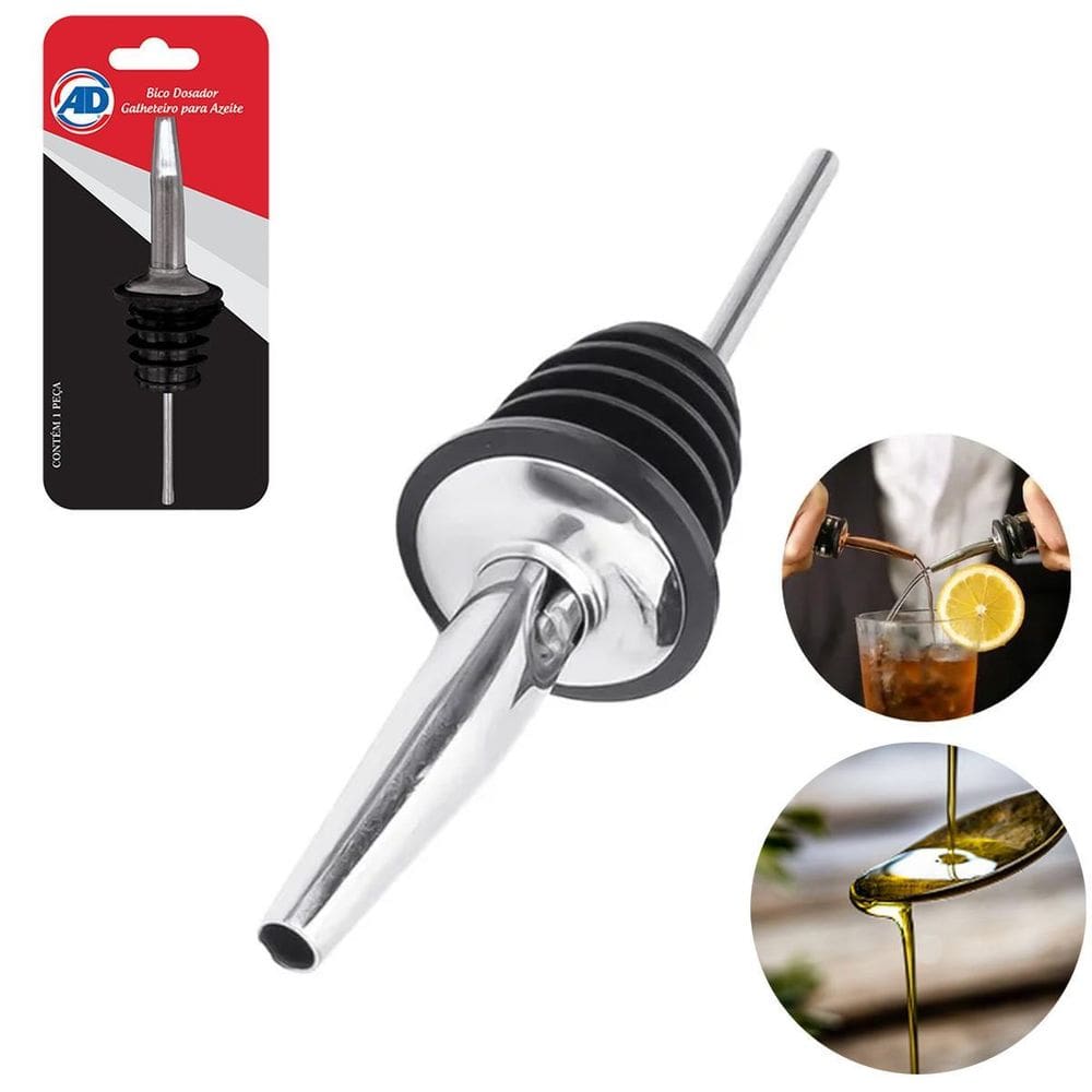 Bico Dosador Inox Anti-Vazamento Azeite Galheteiro Culinário