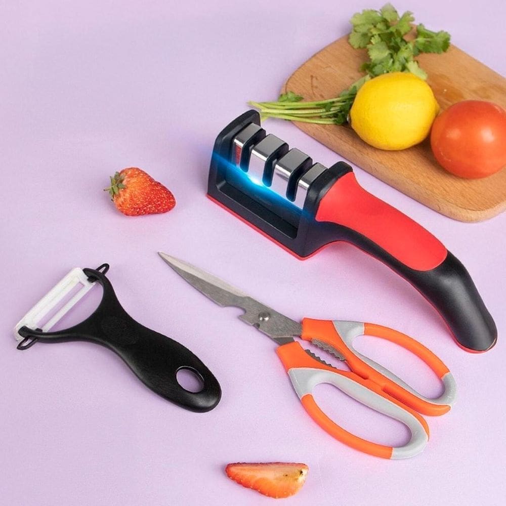 Kit Afiador Amolador Facas Tesoura E Churrasco