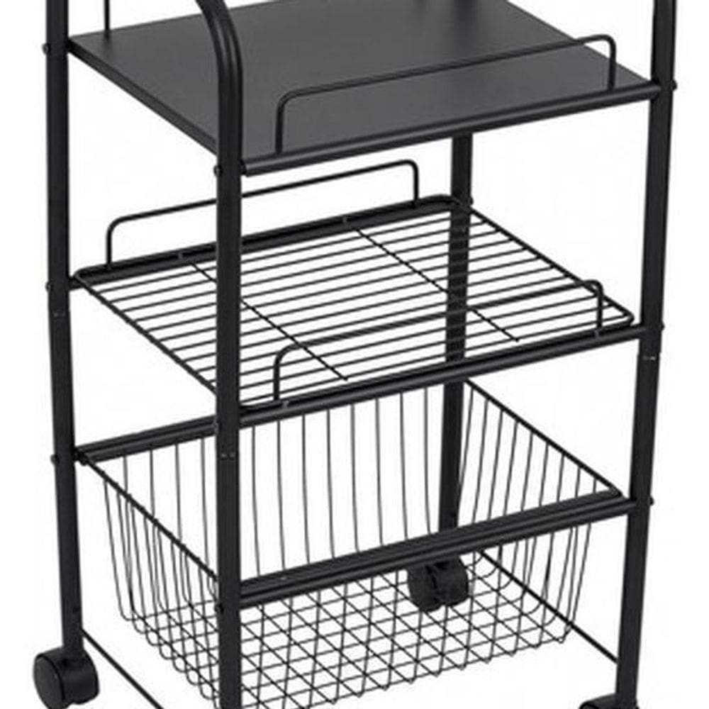 Carrinho Organizador Utiliário Aço 75X32X41Cm Preto