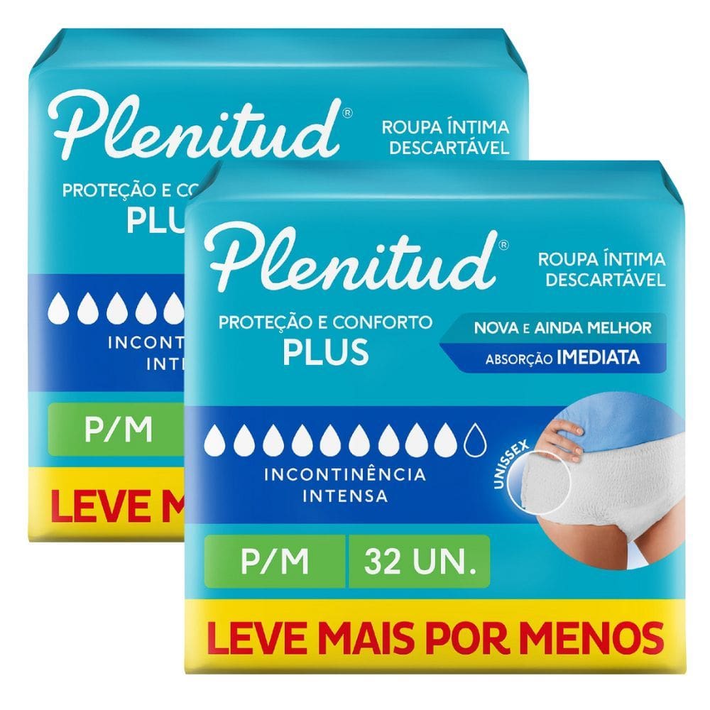 Kit 2 Roupa Íntima Plenitud Protect Plus Unissex Tamanho P/M 32 Unidades Leve Mais Por Menos