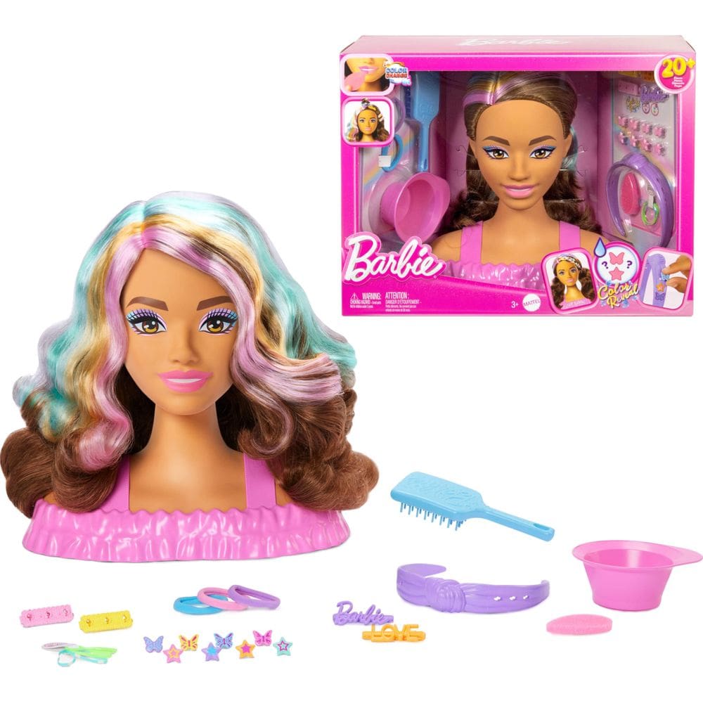 Boneca Barbie Styling Head, cabelo castanho escuro com acesso para maiores de 20 anos.
