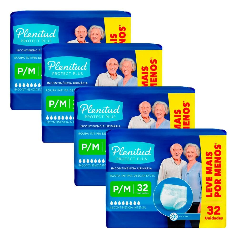 Kit 4 Roupa Íntima Plenitud Protect Plus Unissex Tamanho P/M 32 Unidades Leve Mais Por Menos