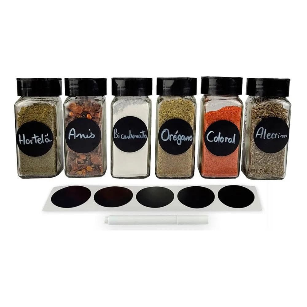 2X Kit 06 Pote Quadrado Único Em Vidro 130Ml P/Tempero C/Tam