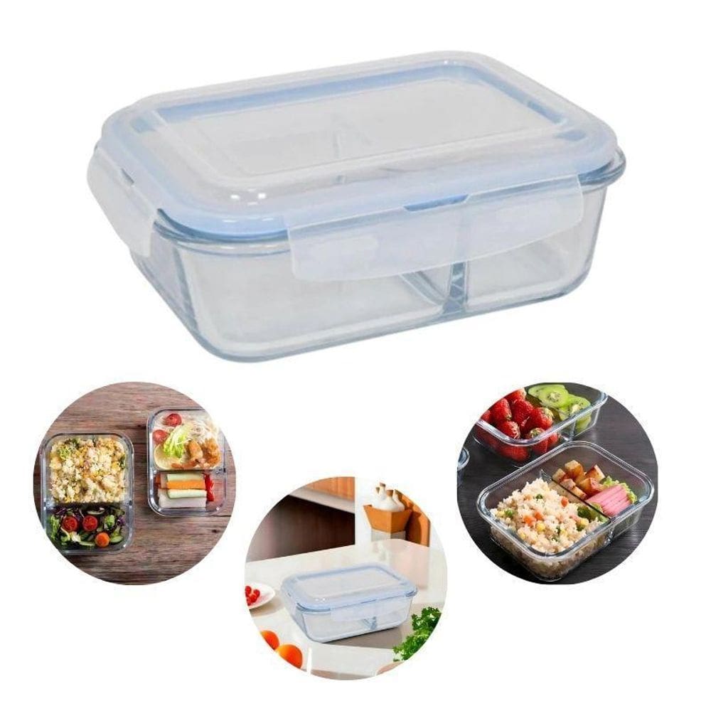 Kit 06 Potes Vidro Retangular 1040Ml Hermético Livre De Bpa