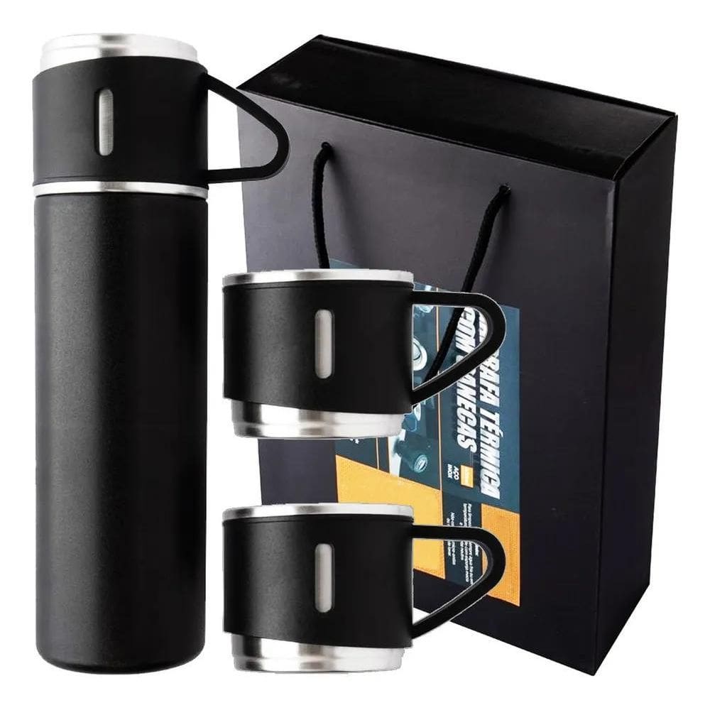 2X Kit 3 Xícaras Garrafa Térmica Inox 500Ml Café Antivazamen