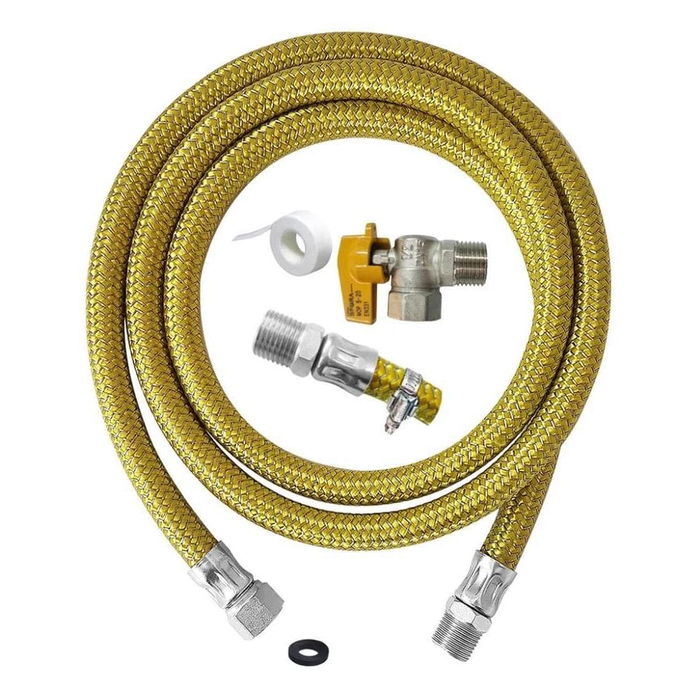 Kit Gas Encanado Mangueira 1Mt+Registro+Adaptador Macho