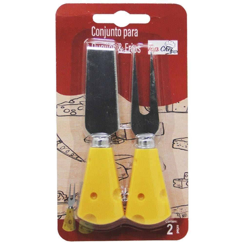 Conjunto Queijo E Frios Com Faca + Garfo Inox Cabo Plastico