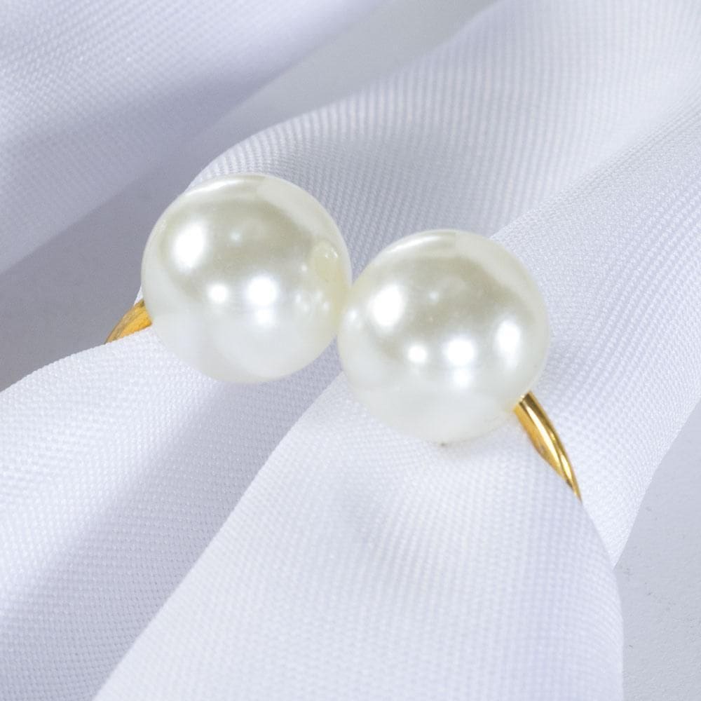 Kit Anel Para Guardanapos Pérola Duplo Grande Argola Dourada