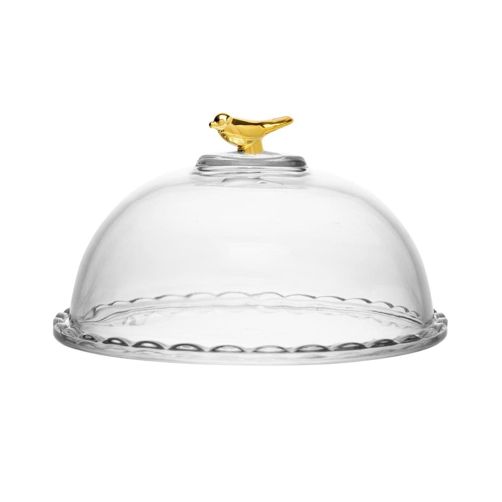 Queijeira Bird Golden 20Cm Com Tampa Cristal Grosso De Mesa