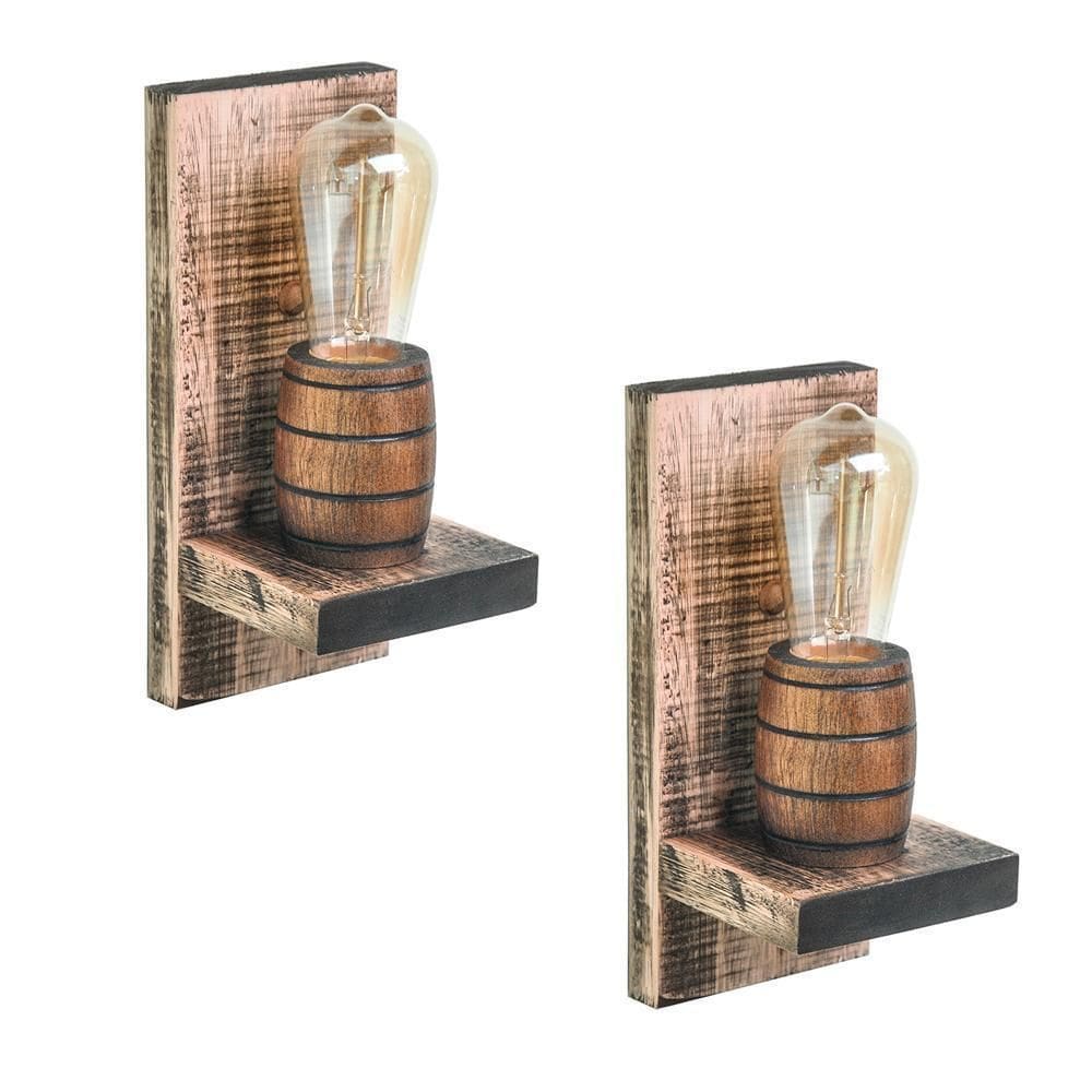 Kit 2 Arandelas Barril Delenha Decor Madeira Maciça Rústica