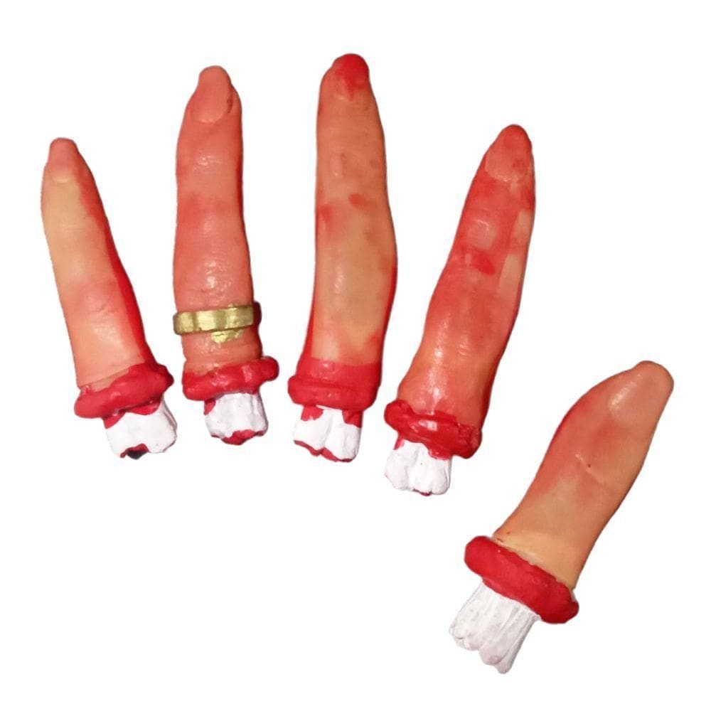 Enfeite Halloween Dedos Com Sangue Látex - 5 Unidades