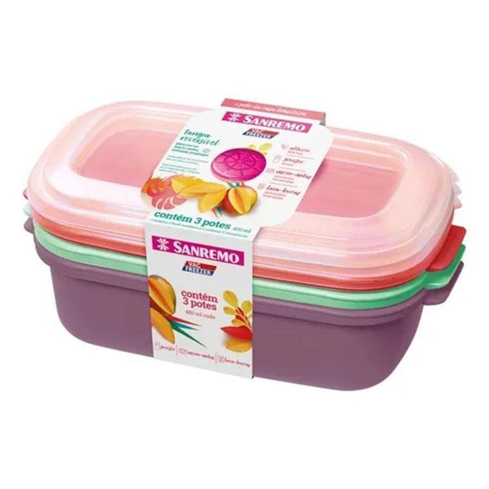 2X Potes Plástico Freezer Alimentos 1.1 L Sanremo Kit C/3 Pç