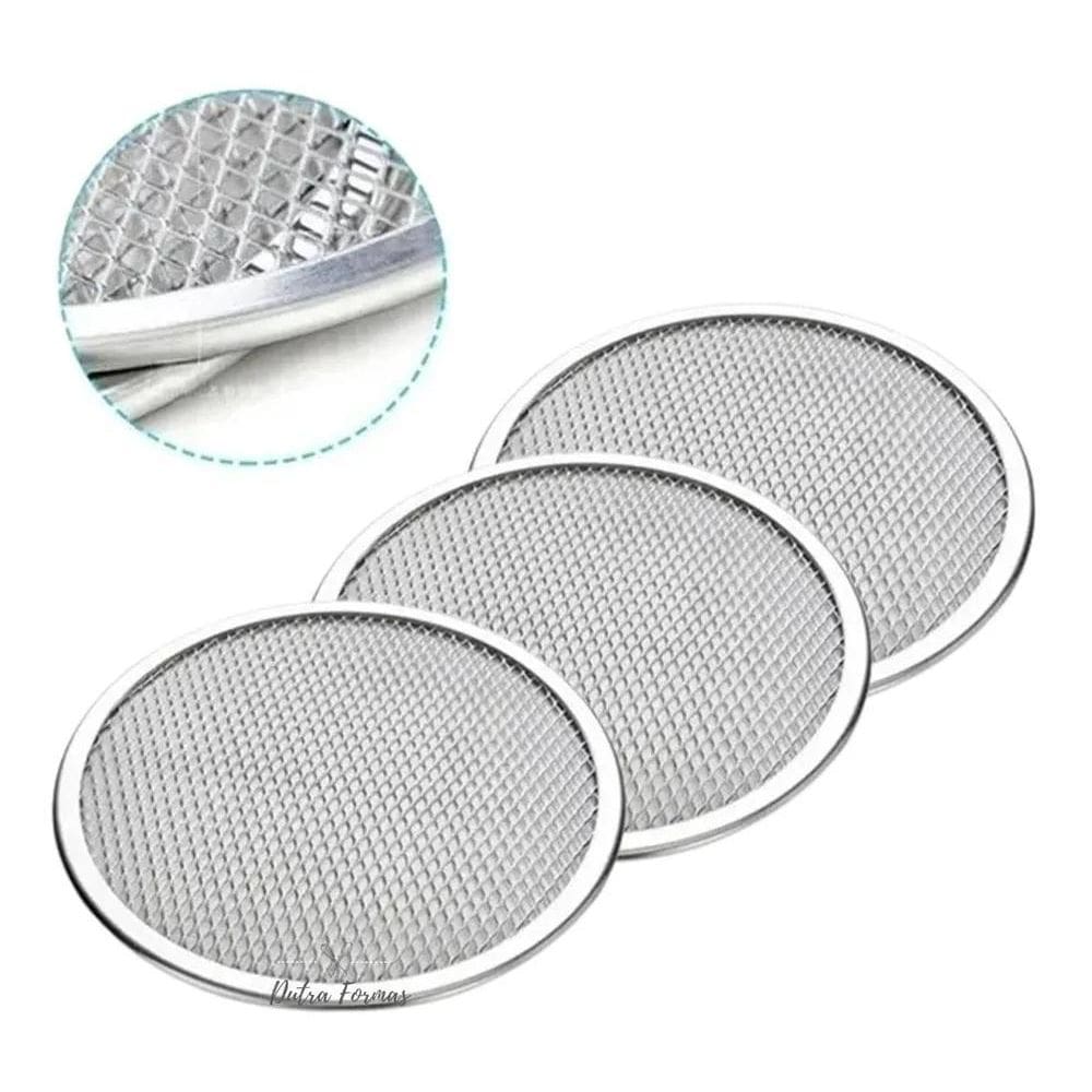 10X Tela De Pizza 35 Cm Redonda Em Alumínio Reforçado Kit 3