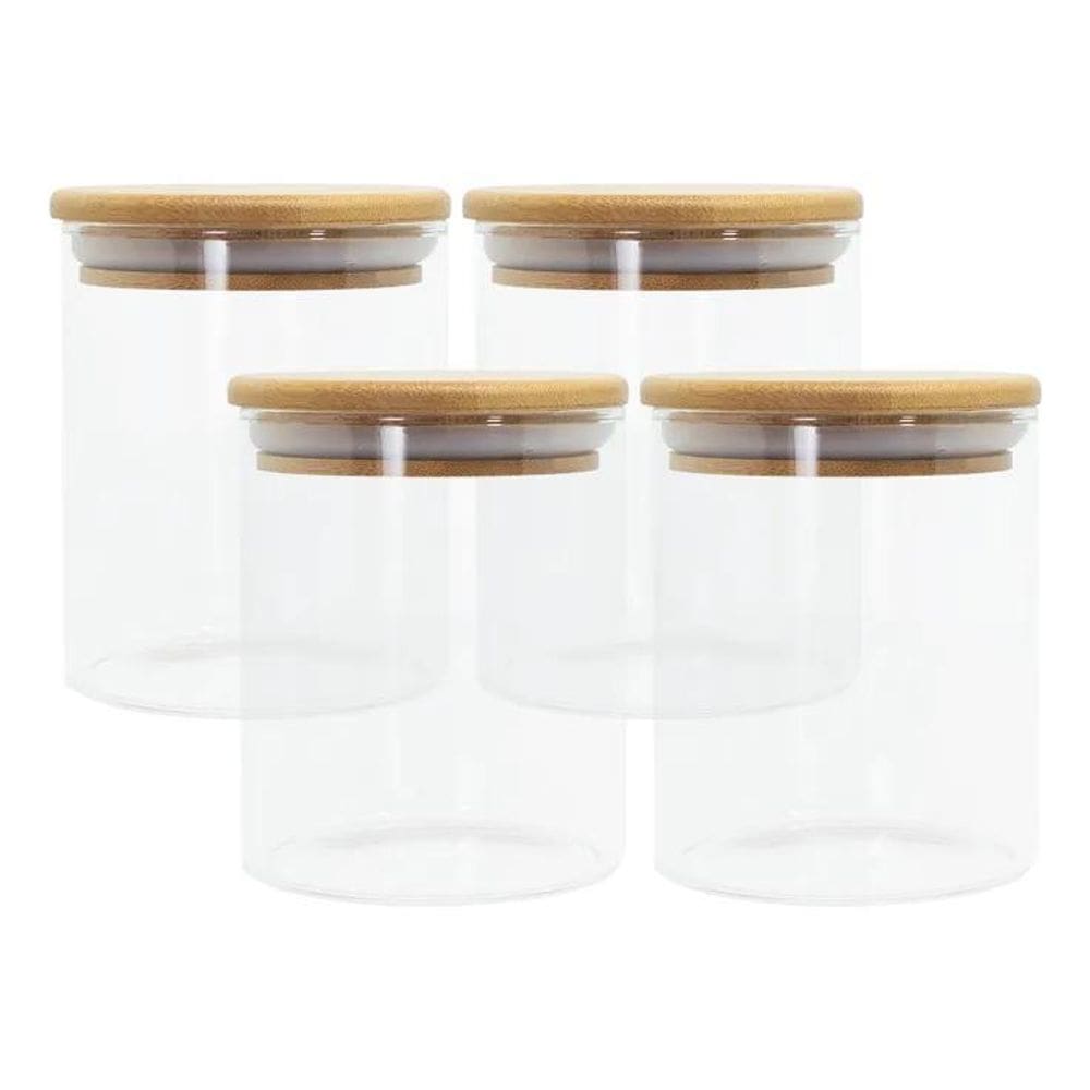 Conjunto De 4 Potes Herméticos De 400 Ml Com Tampa De Bambu
