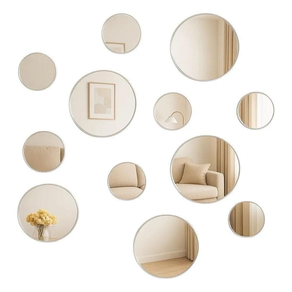 2X Espelhos Decorativos Redondo Kit 12 Peças Pequeno