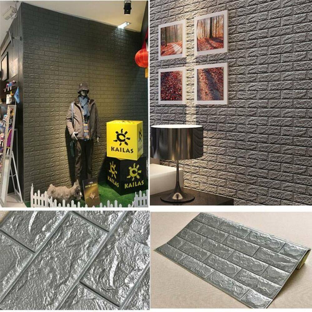 Placa Tijolinho De Parede Papel Painel 3d Tijolo Cinza Auto Adesivo 77x70cm Revestimento Espuma Autocolante