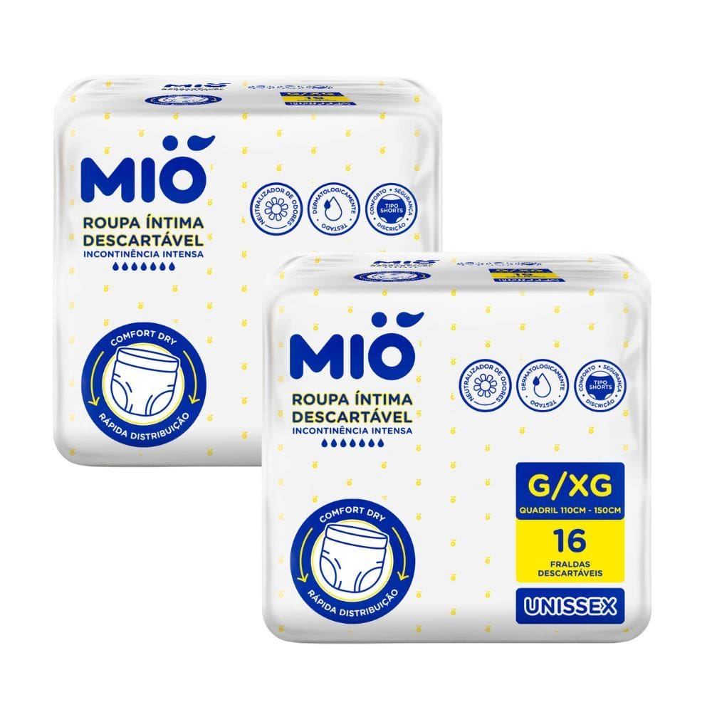 Kit 2 Roupa Íntima Descartável Mió Adulto Tamanho G/XG Unissex 16 Unidades