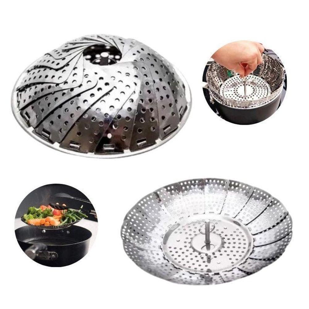 Kit 10 Cesta Inox 30Cm Cozimento Vapor Escorredor Ajustável